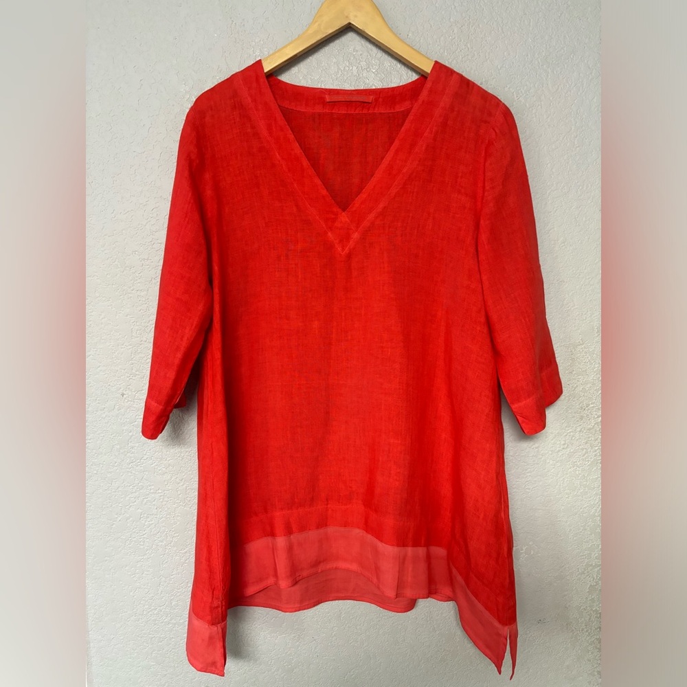 Elemente Clemente Linen Orange 3/4 Sleeve Langenlook Tunic Top Size 2